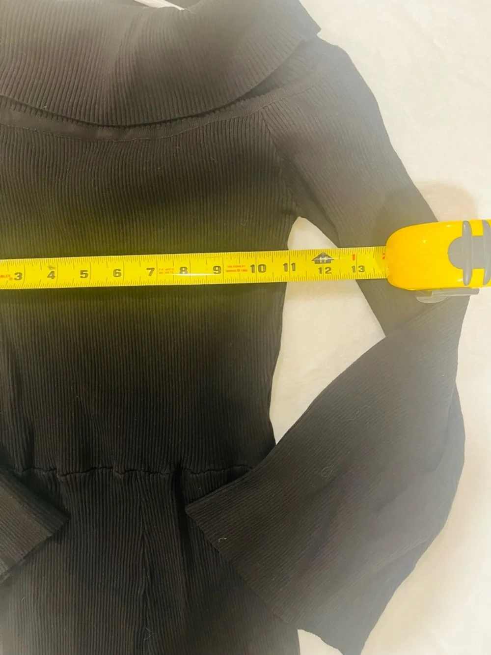 Black Ribbed Off-the-Shoulder Bell Sleeve Romper - Size M - Picture 3 of 9